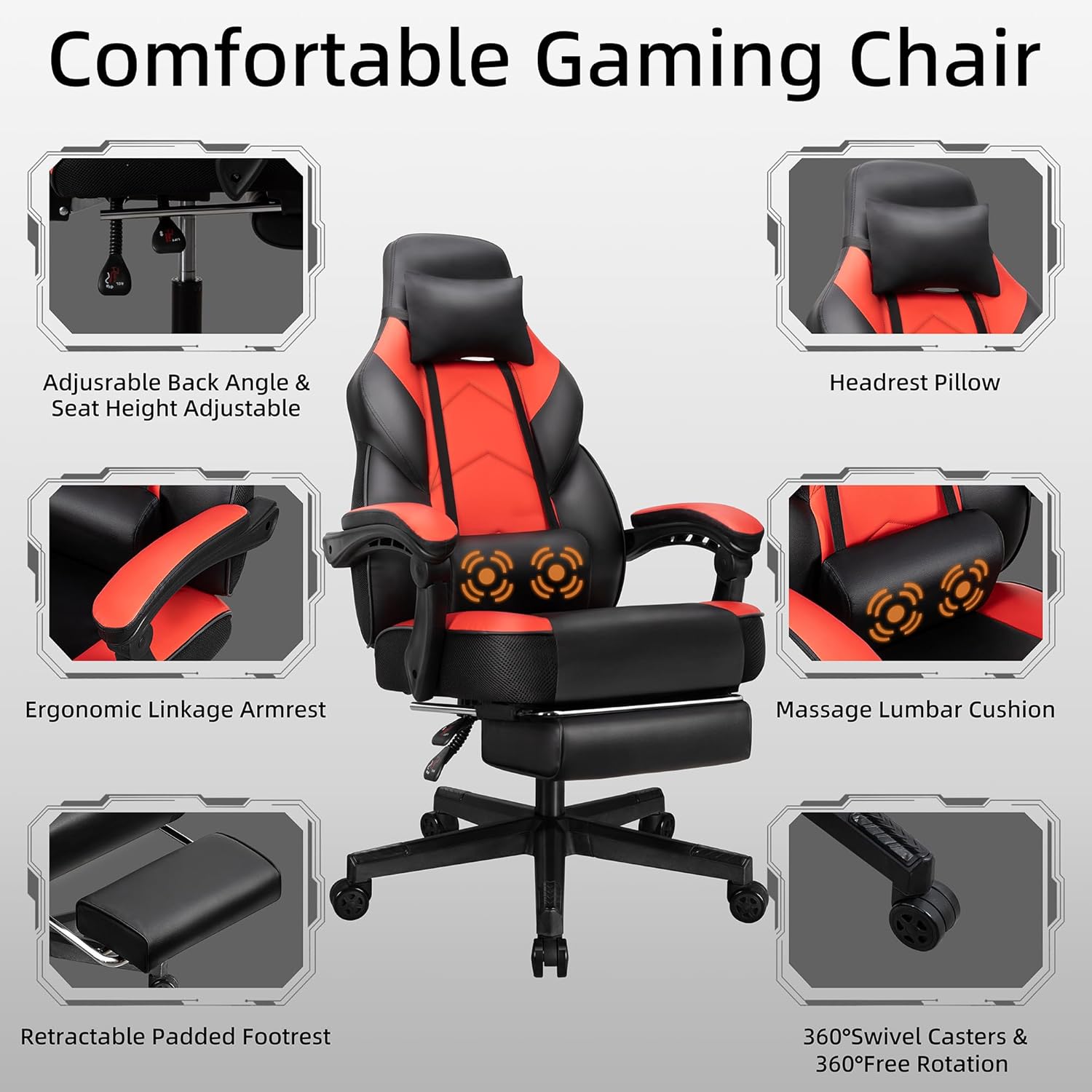 Gaming Chair with Footrest, Ma - Massage recension och pris