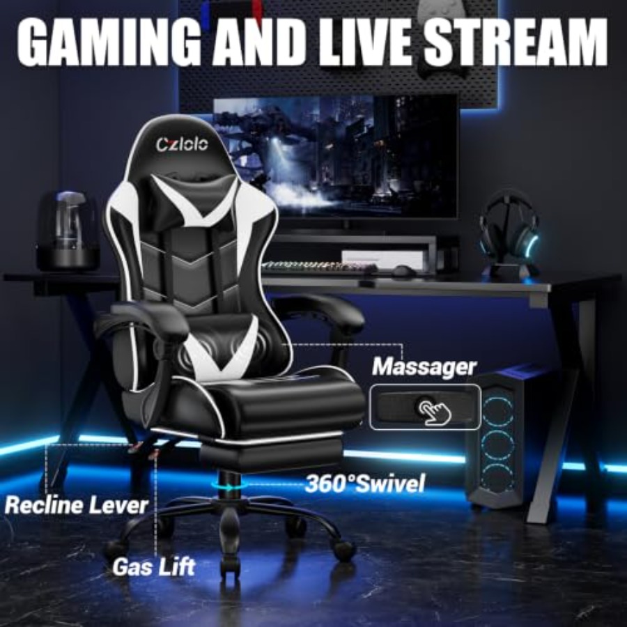 Gaming Chair with Footrest, Ra - Massage recension och pris