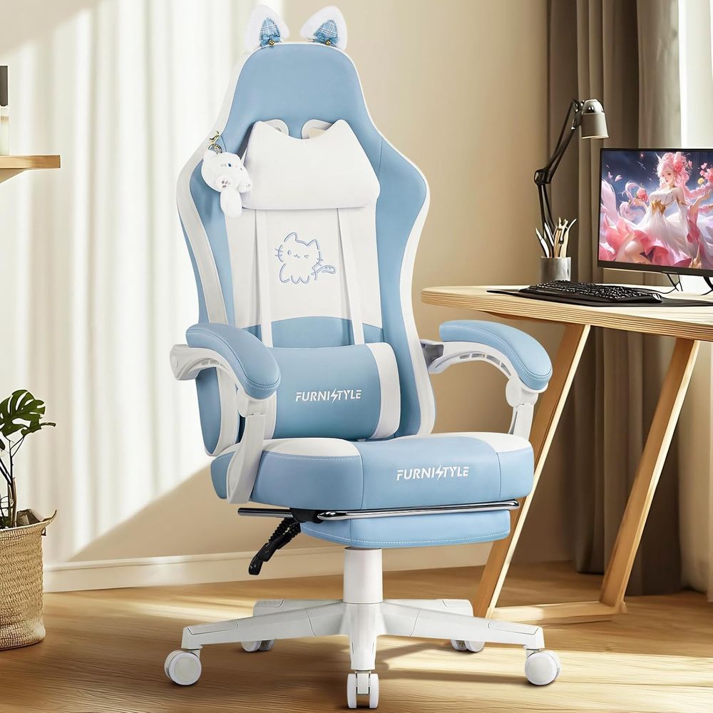 Ergonomic Blue/White Gaming Ch - Massage recension och pris
